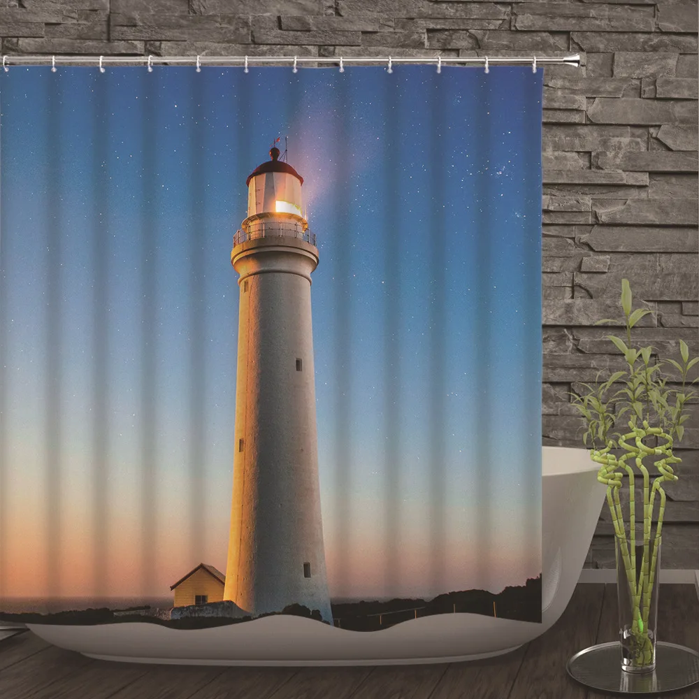 Красивая занавеска для душа с маяком Полиэстеровая Водонепроницаемая украшения