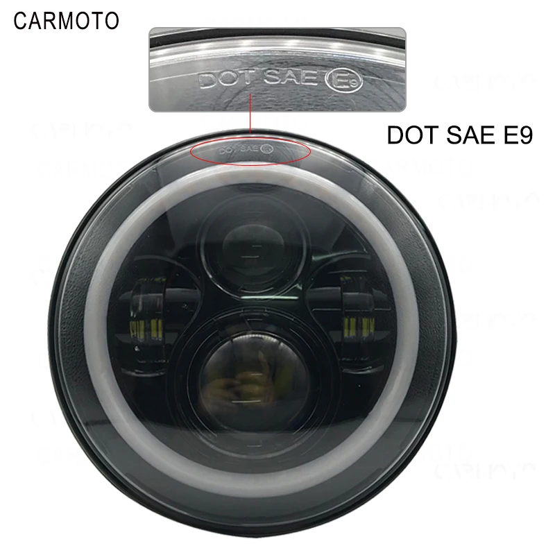 1pcs 7 Inch DOT SAE E9 Motorcycle Headlamp with angle eye Led Headlight 7inch housing bucket trim ring for Touring Electra Glide