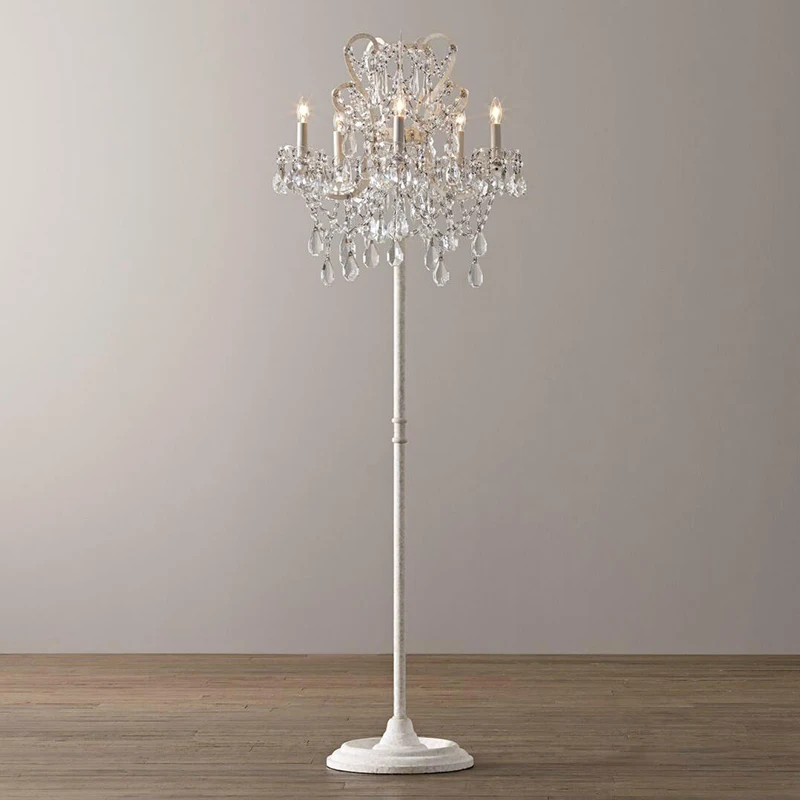 Реплика товара Напольная Лампа с кристаллами 4-5 ручек винтажная белая Оловянная