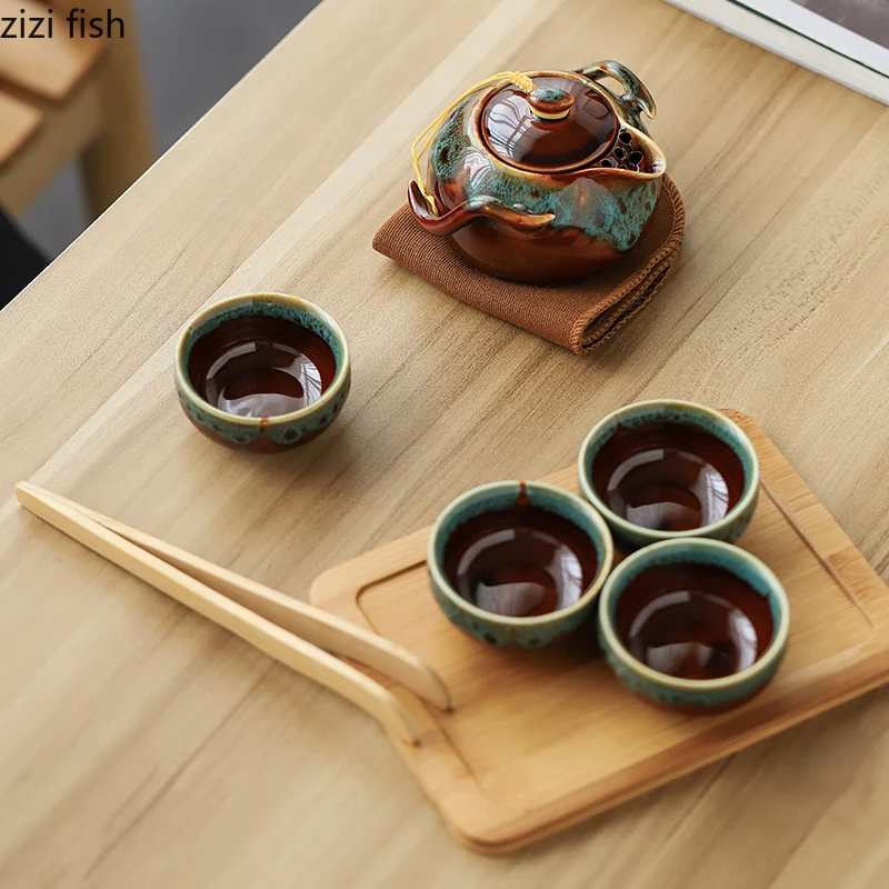 Portable Travel Tea Set Kung Fu Teapot 1 Pot 4 Cup Chinese | Дом и сад