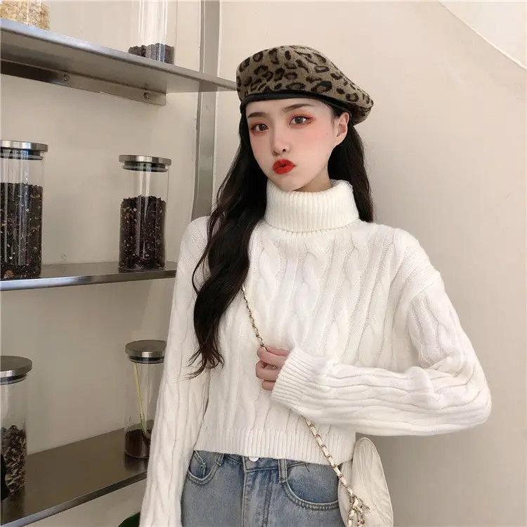 Женский свитер пуловер вязаный Свободный Топ с длинным рукавом и высоким