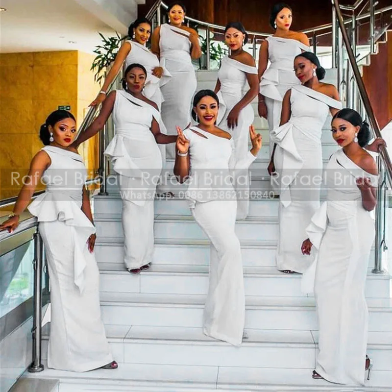 Недорогие платья подружки невесты с оборками длинное белое платье на одно плечо