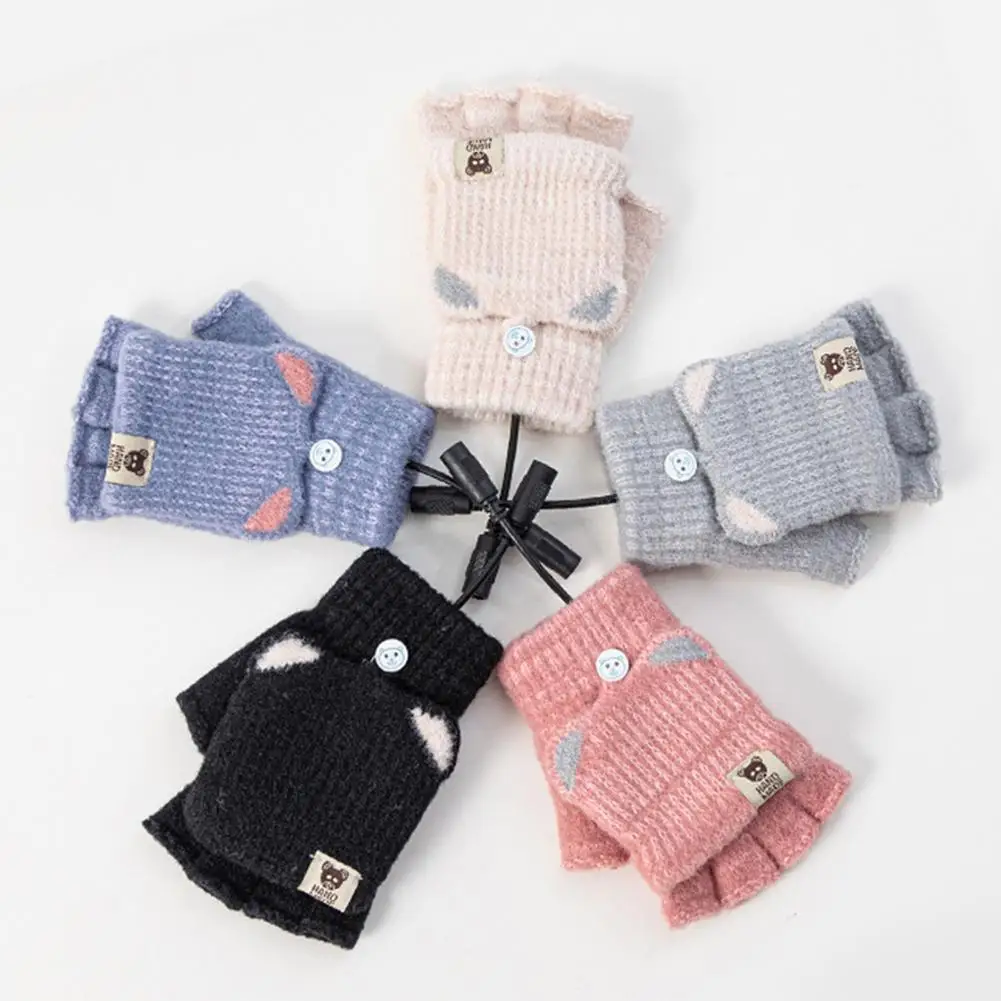 

Перчатки с подогревом с зарядкой через USB, зимние перчатки с открытыми пальцами, теплые вязаные перчатки с подогревом, односторонние теплые ...