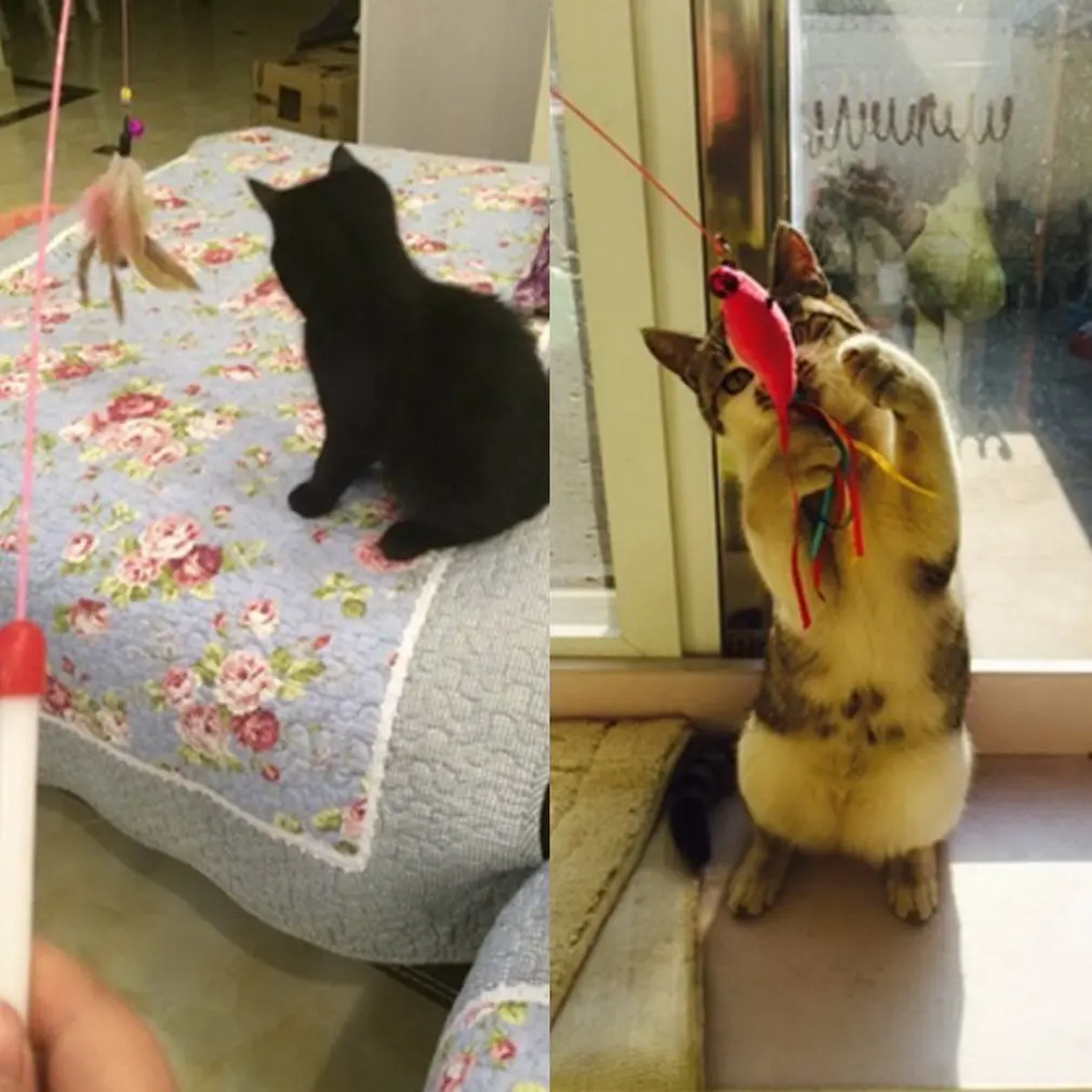 Игрушка для кошек милый дизайн стальная проволока палочка Дразнилка с перьями