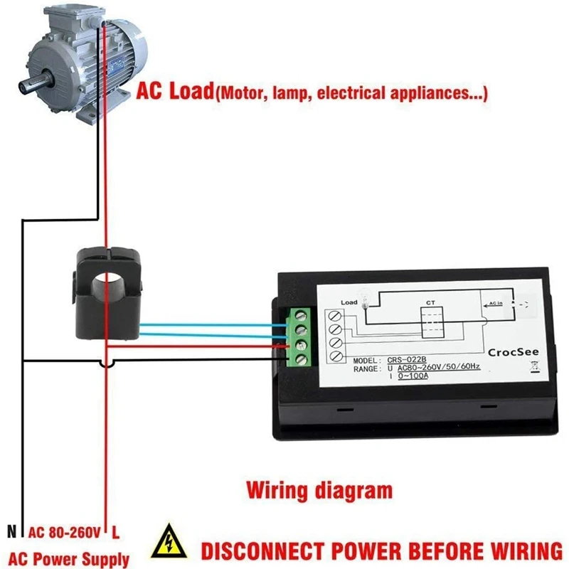 

AC 80-260V 100A LCD Display Digital Voltage Frequency Ammeter Voltmeter with 100A Current Transformer with Opened CT