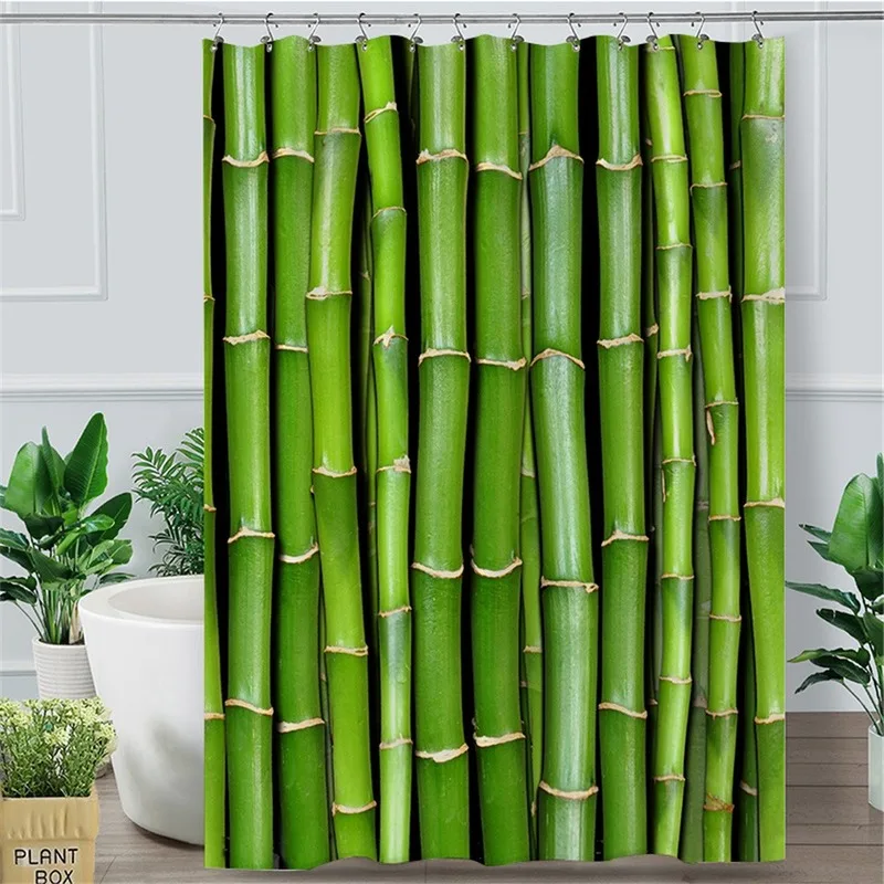 

Fabric Shower Curtain Green Bamboo 3D Print Bathroom Curtains Waterproof Mildew Proof with Hooks Cortina De Ducha Bath Curtain