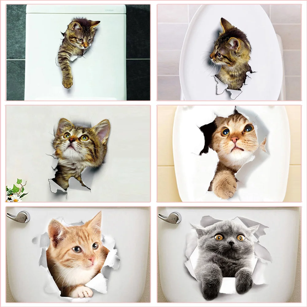 

Funny Cat Pattern Toilet Stickers For Wc Wash Room Home Decoration Diy Vivid 3d home decor toilet sign