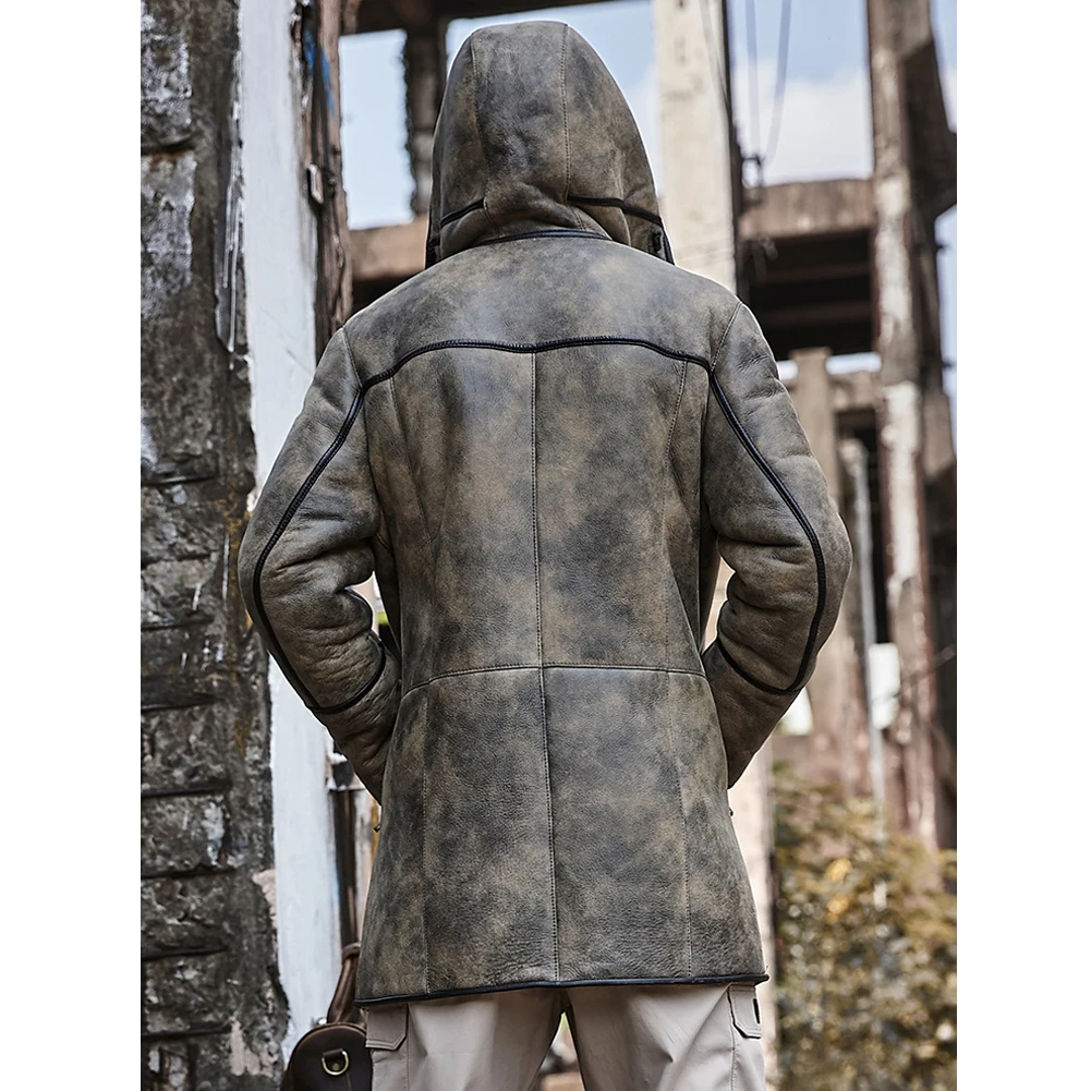 Мужские коричневые B3 дубленка Курточка бомбер кожаная куртка с капюшоном 2019