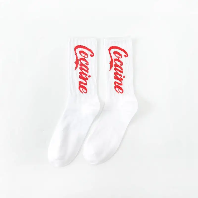 white Coca Cola Новая мода харадзюку ins tide носки мужские высокие уличные хип-хоп носки теплые, мягкие, забавные новые носки унисекс уличные трендовые носки Пепси - Цвет: white Coca Cola