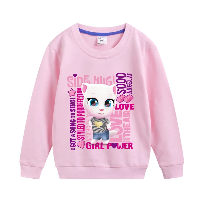 

Толстовки с длинным рукавом для девочек с мультяшным принтом говорящего Тома и друзей толстовка с Ангелой для детей детский пуловер Топы