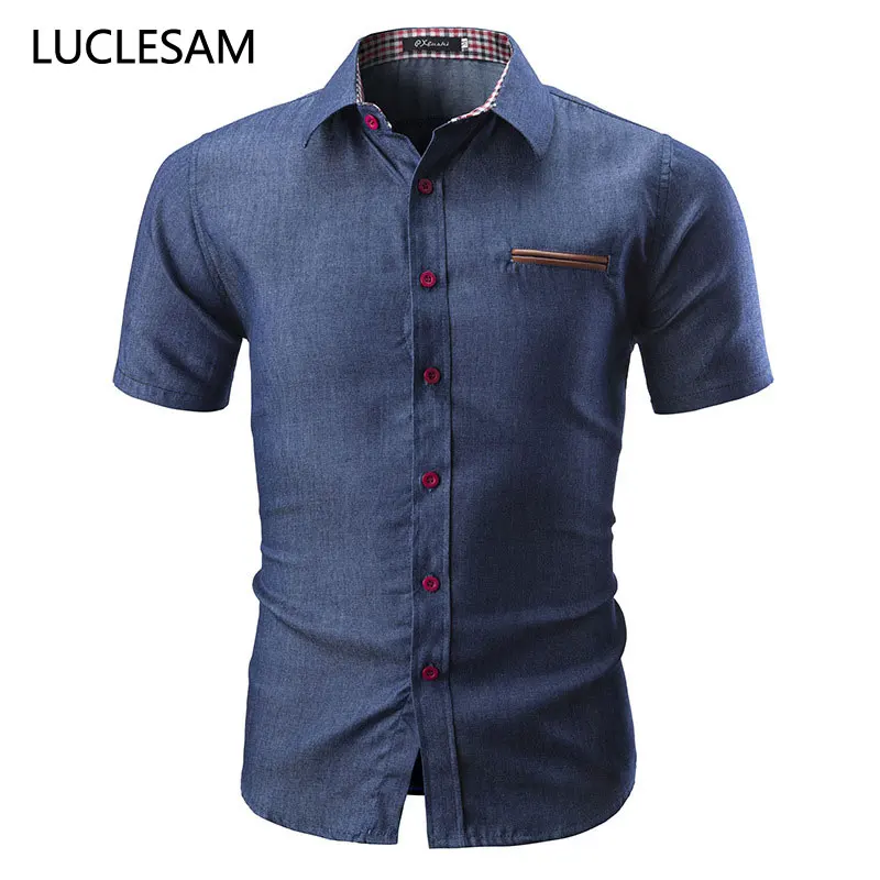 

Brand Designer Mens Short Sleeve Shirts Slim Fit Male High Quality Denim Cowboy Jeans Shirts Stylish Smart Casual Shirts Men 3XL