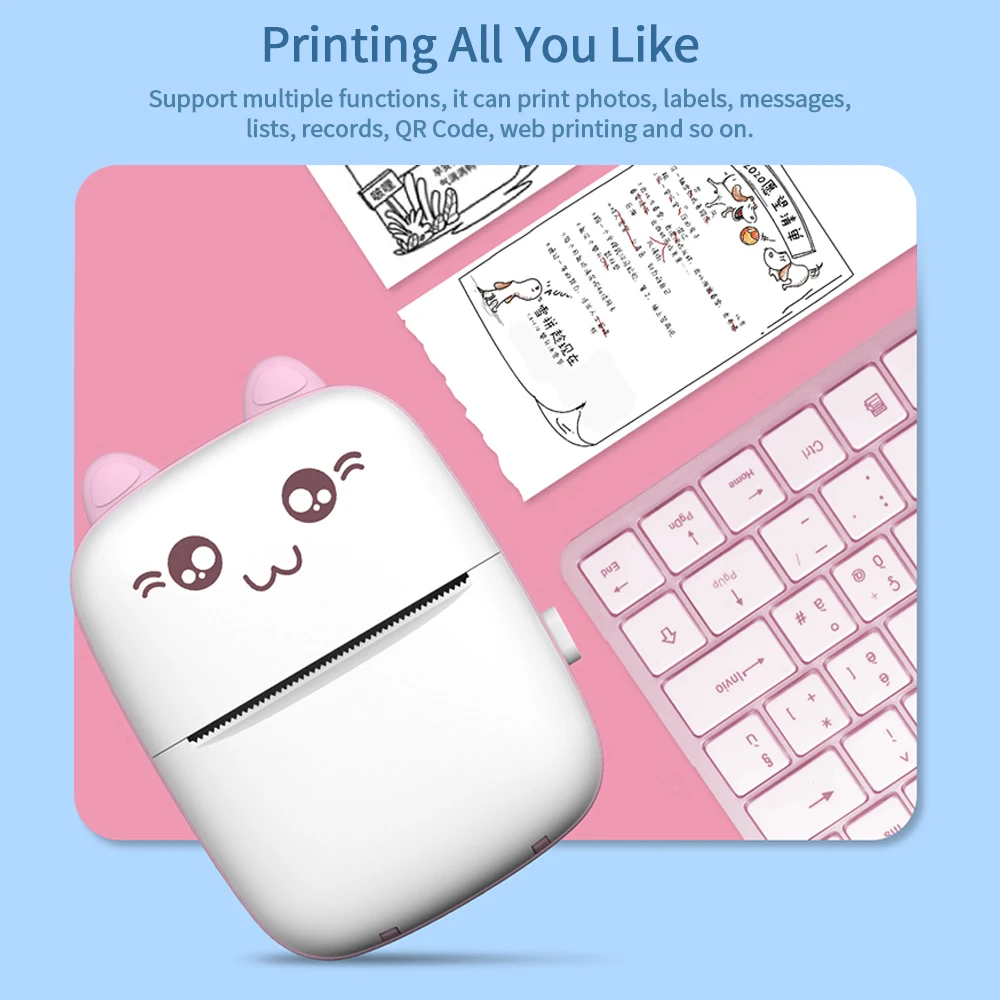 

New Portable Mini Thermal Printer Wirelessly BT 203dpi Photo Label Memo Wrong Question Printing with USB Cable imprimante