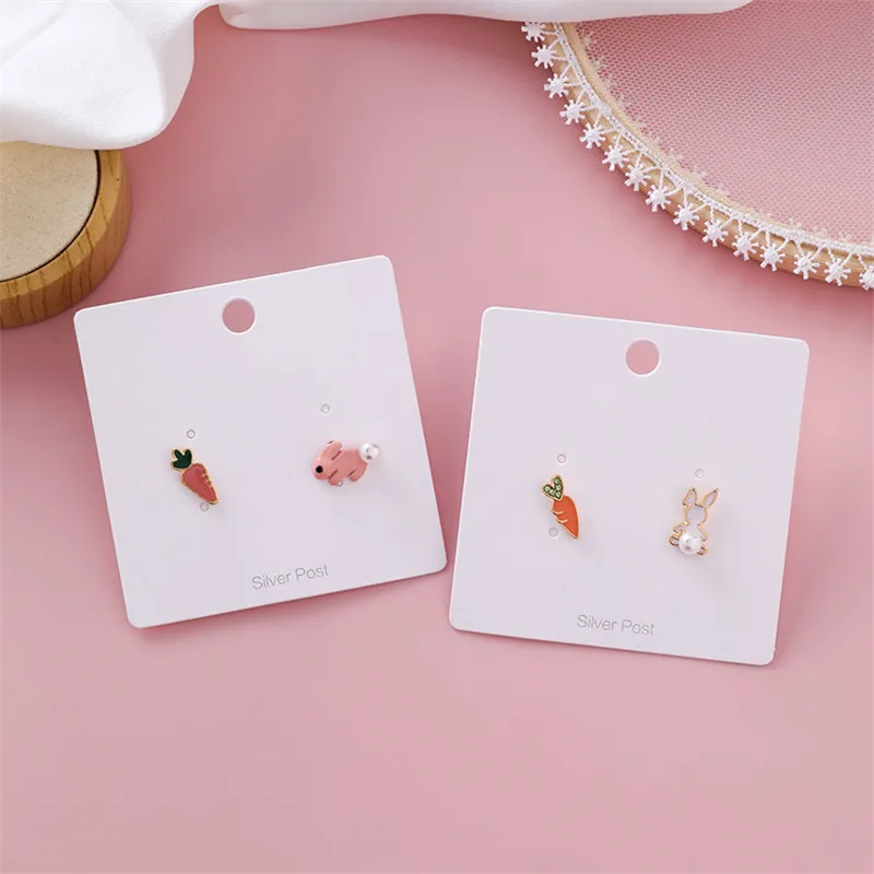 Корея 925 наборе серебристых спиц из кролик с морковкой серьги белого цвета