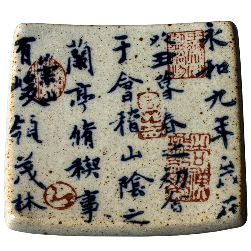 

Retro ceramic cup mat hand-painted teacup pad thick ceramic insulation manual square saucer kung fu tea accessories