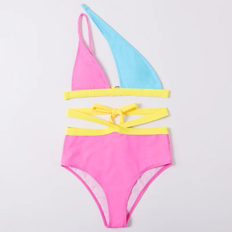 

Sexy Bikini 2021 Summer Swimsuit Women Two Pieces High Waist Bikini Push Up Swimwear Halter Bathing Suit Split Female Swimsuit