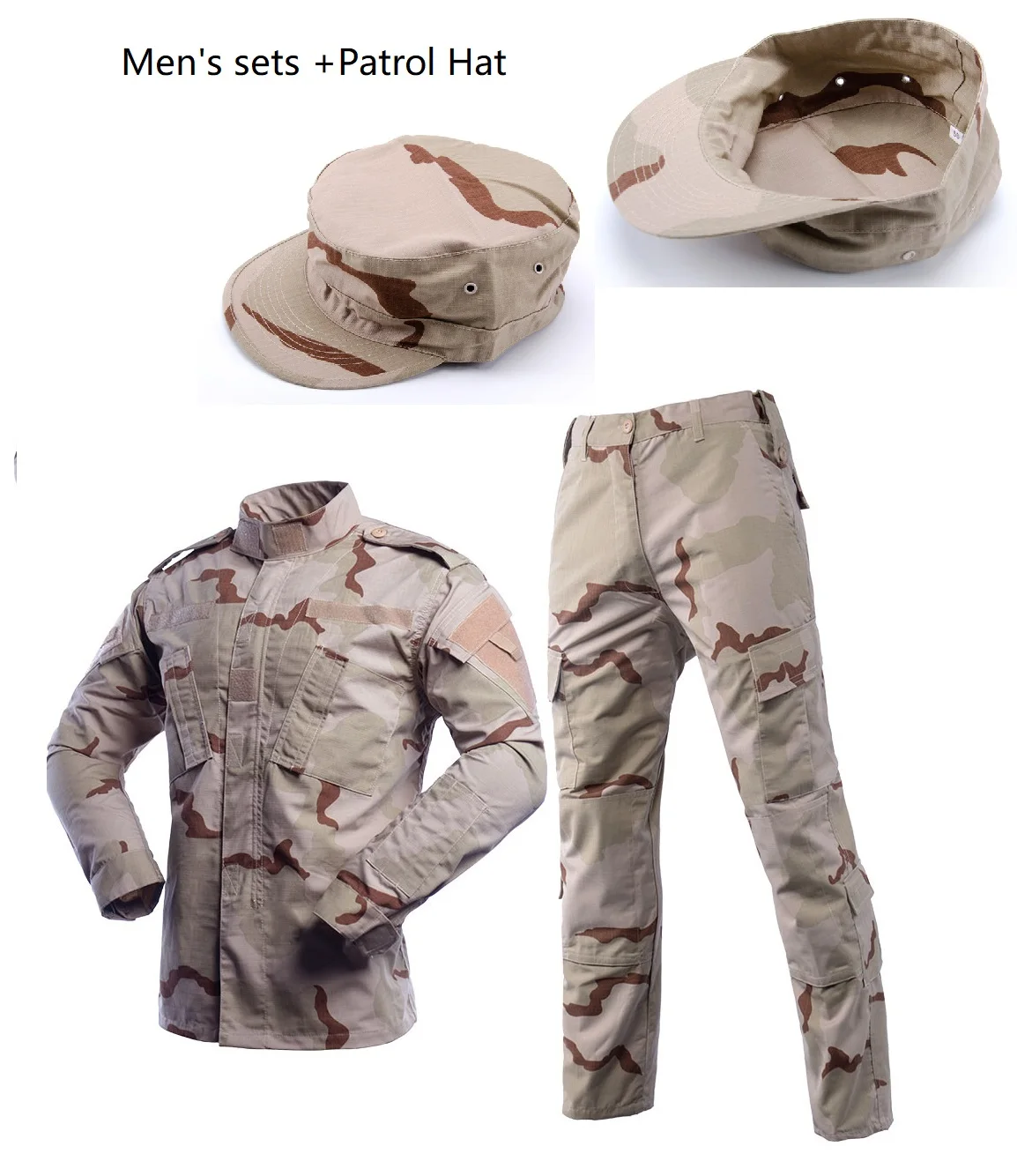 Men's Sets 3-color Desert Camouflage ACU Military Uiforms With Patrol Hat