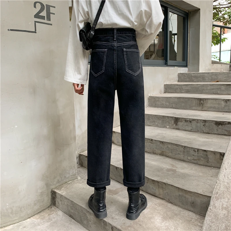 

Autumn and Winter Large Size High Waist Loose Straight Cropped Denim Pants for Plump Girls Spring Korean Style Wide Leg Harem