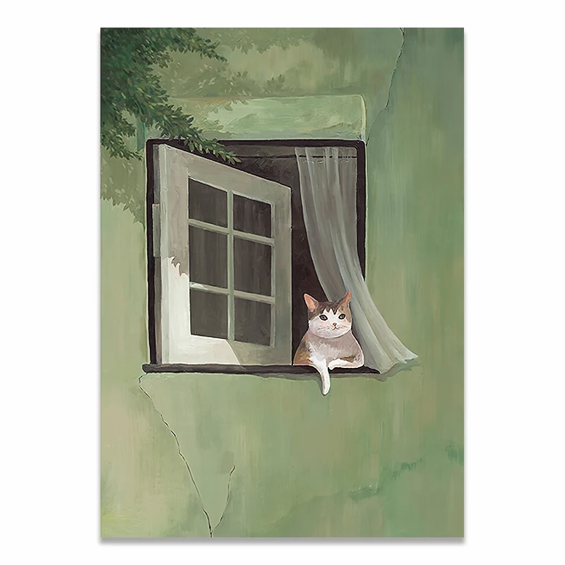

Картина на холсте NHDARC Зеленый пейзаж с котом