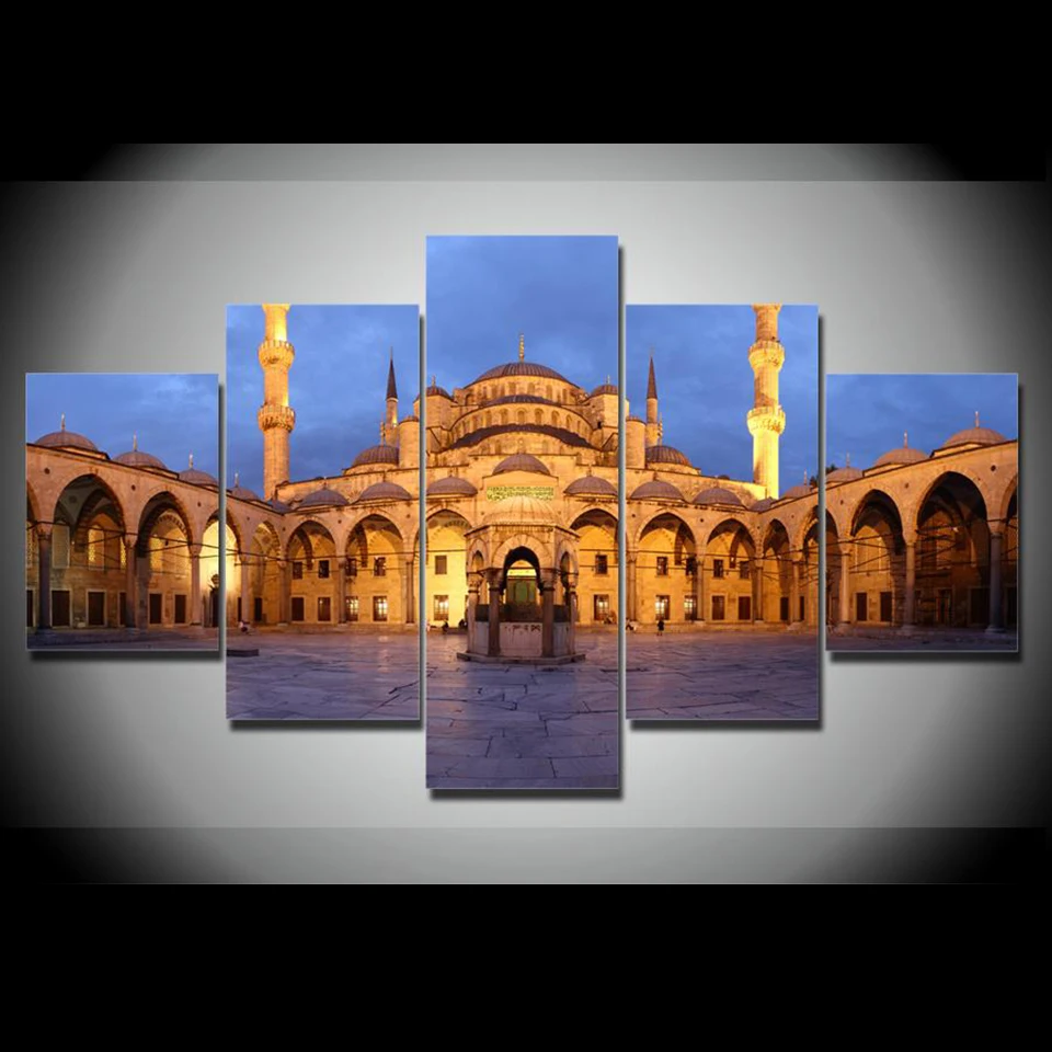 

Canvas Painting HD Printed Poster For Living Room 5 Panel Istanbul Blue Mosque Wall Art Home Decor Framework Modern Pictures