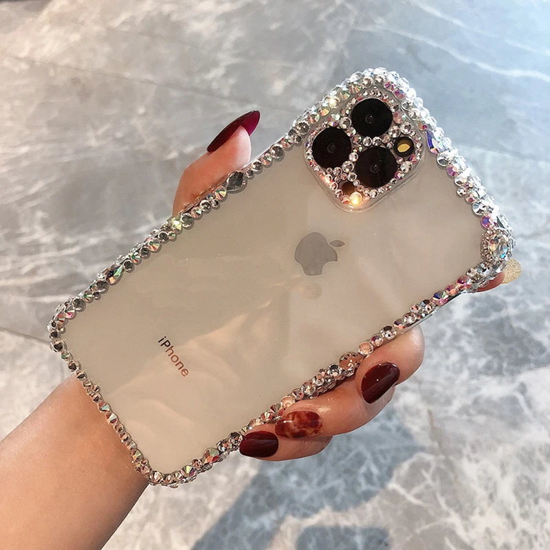 

12Pro Luxury Fashion Bling Rhinestone Gem Diamond Soft Phone Case for Apple iPhone 11 12 MiNi 12PRO MAX X XR XS 8 Glitter Camera
