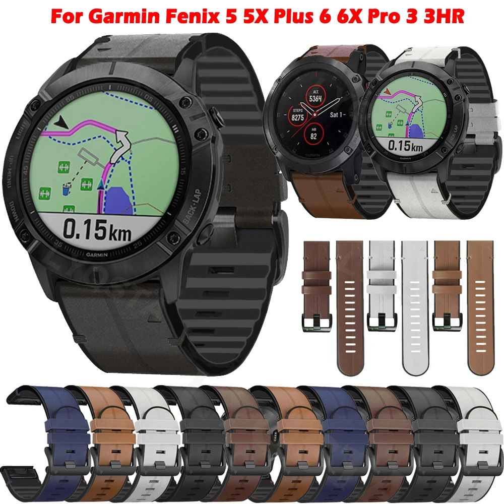 

22 26mm Quickfit Smart Watch Strap For Garmin Fenix 6 6X Pro 5X 5 Plus 3HR 935 945 S60 Genuine Leather Silicone Wristband Correa