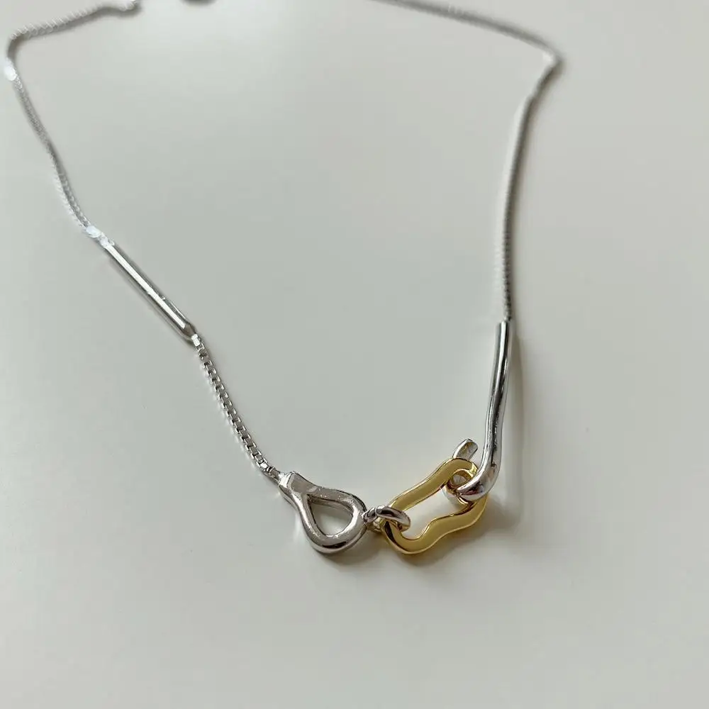 

Two-Tone Authentic 925 Sterling silver Interlocked tieback /shackle Geometric Choker Short necklace Collarbone Pendant NewTLX943