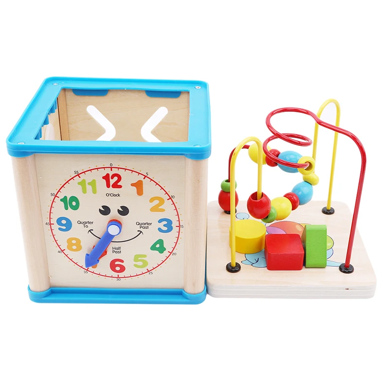 

2-6 Years Old Wooden Colorful Beads Toy Children Baby Education Puzzle Intellectual Toy Multifunction Four Sides Treasure Chest