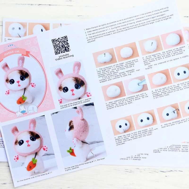 

1Set Wool Felt DIY Package Mini Cat Felt Craft For Handmade Needle Poked Kitting Cell Accessories Felt Material Set Non-Finished