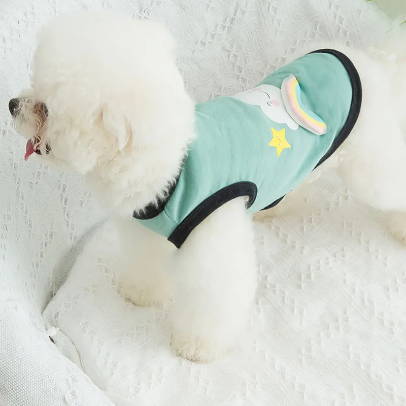 

Pet Clothes Dog Costumes Cartoon 3D Rainbow Vest for Dogs Summer Cute Green Shirt Teddy Pug Corgi Bichon Yorkie Poodle Clothing