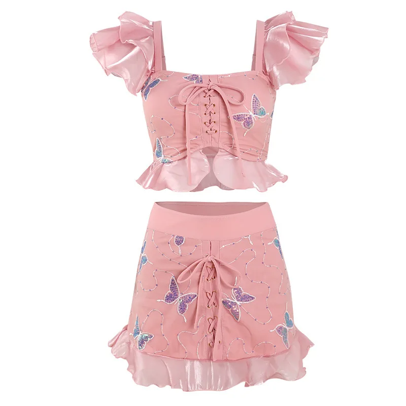 

Swim Suit Women Two Pieces Ruffle Korean Swimwear Plus Size 2021 Swimsuit High Waisted Bikini Mayo Sexy Split Skirt Polyester