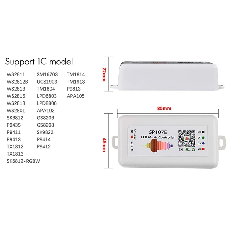 

SP107E LED Controller Bluetooth Smart APP WS2811/2812B Light Strip Dimming LED Music Controller