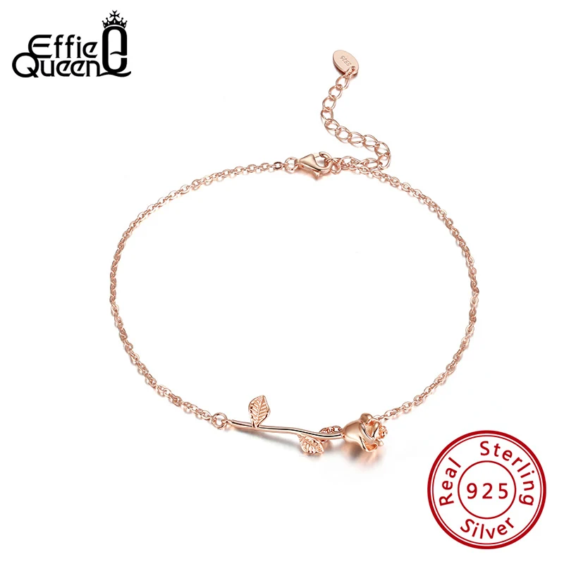 Effie Queen 100% Серебро 925 пробы Женский ножной браслет с нежным цветком розы 32 мм