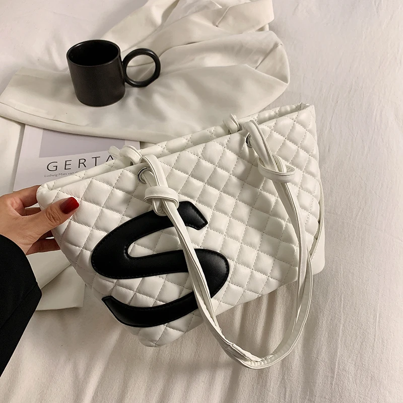 

Quilted Big Shoulder Bags for Women Rhombus Lattice Tote Bag Lozenge Leather Handbags Ladies Top Handle All Match Nolso Se Mano