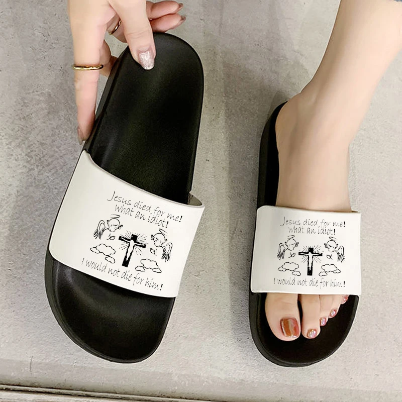 

2021 Summer Hottest Fashion Open Toe Flip Flops for Women Cross of Jesus Vouge Open Toe Slippers Printed Women's Non-slip Slides