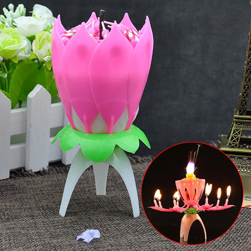 Вращающаяся музыкальная свеча в виде цветка день рождения торт Топпер украшение