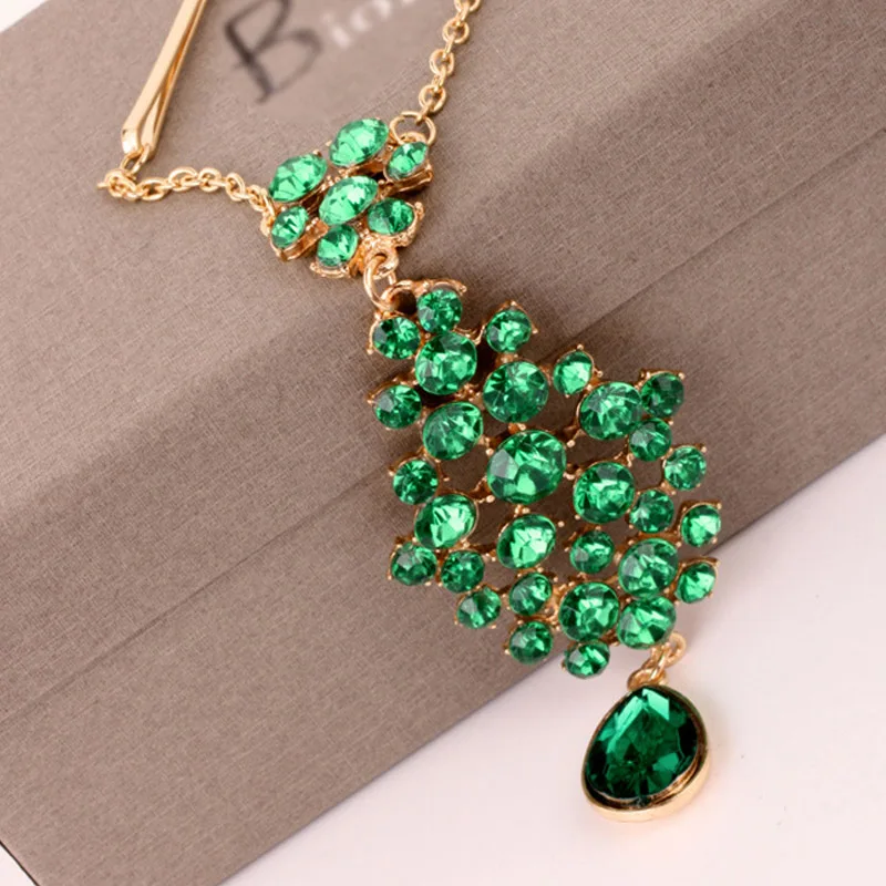 Индийская бижутерия на лбу зеленая белая капля воды Хрустальная цепочка заколка