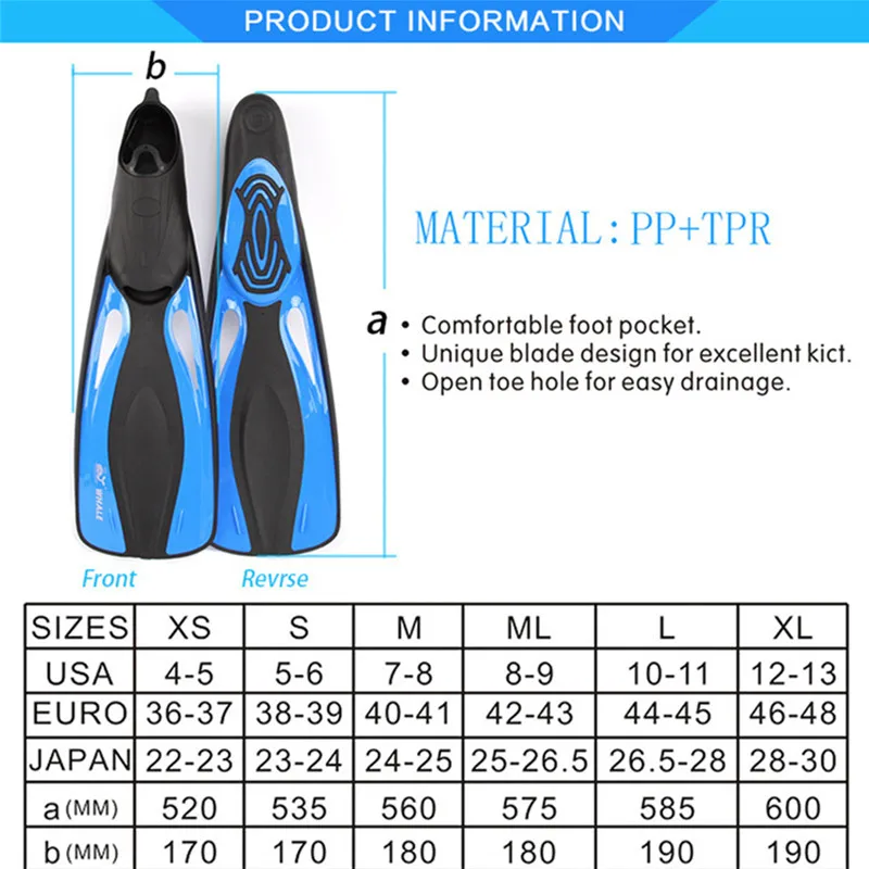

Snorkeling Diving Swimming Fins Foot Fins Flippers Flexible Comfort Adult Profession Diving Fins Swimming Fins Water Sports