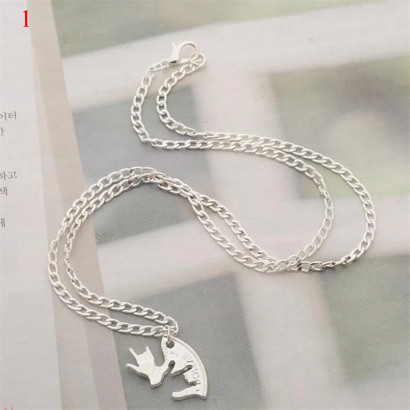 

1PC Charm Personality Necklace Women Men Jewelry Pendants Chain Fashion I LOVE YOU&Rock Couple Necklace Unisex Fashion Jewelry
