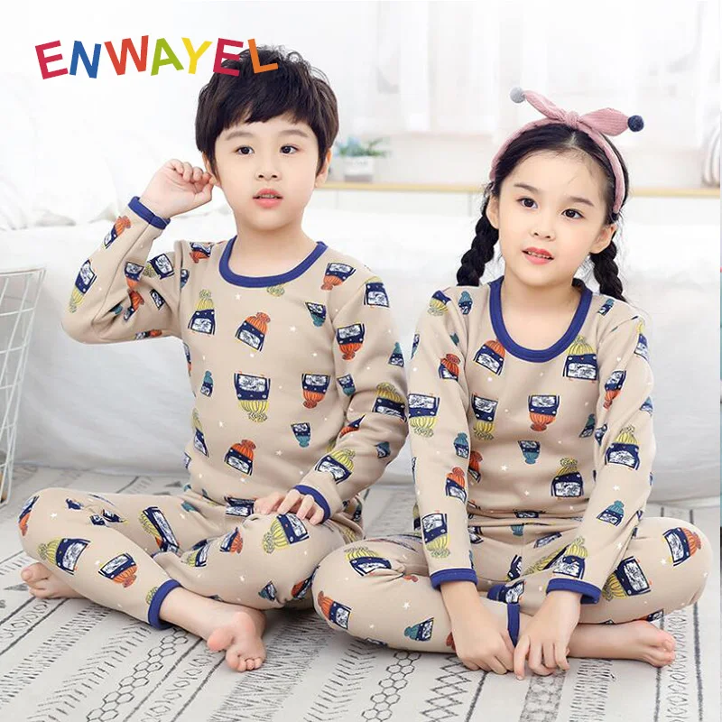Kids Pajama Sets for Boys Girls Children's Clothing Sleepwear Nightwear Warm Fur Lining Thickening Cotton Autumn Winter | Мать и