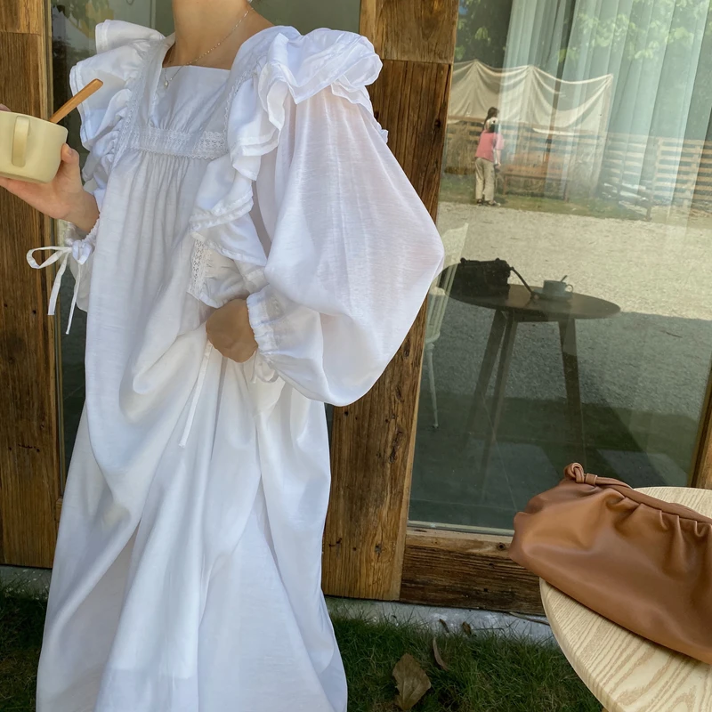 RealShe весеннее женское платье элегантный квадратный вырез рукав фонарик оборки