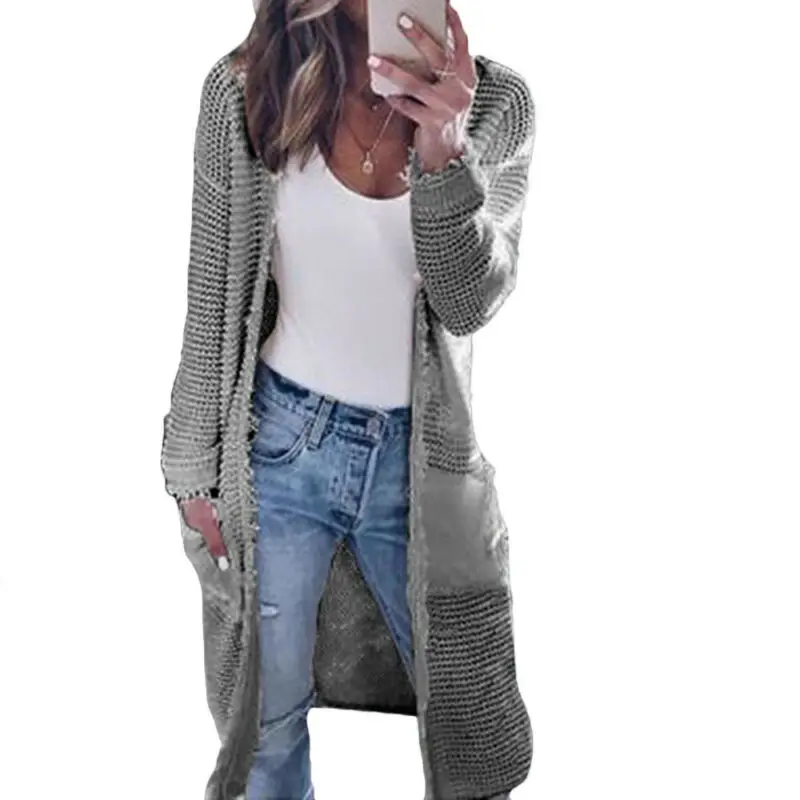 

Womens Lady Long Sleeve Plain Knitted Coat Cardigan Jacket Knitwear Outwear Tops
