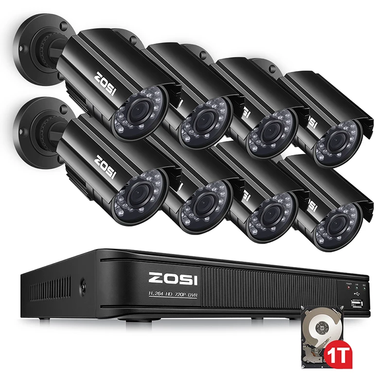 Black 2 ZOSI 8CH 720P 4 в 1 TVI CVBS AHD CVI камера видеонаблюдения DVR Комплект ночного видения безопасности пули дома набор камер наблюдения Системы - Цвет: Black 2