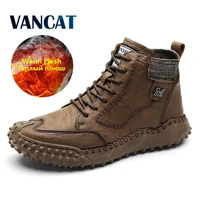 new winter mens boots thick plush warm mens snow boots leather mens ankle boots handmade motorcycle boots outdoor mens shoes