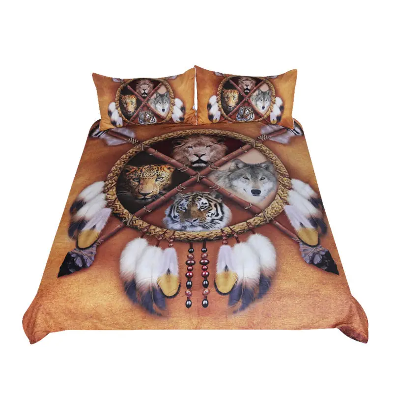 

Комплект постельного белья с изображением Ловца снов, животных, медведя, Льва, тигра, леопарда, волка, 1 пододеяльник и 2 наволочки, домашний т...