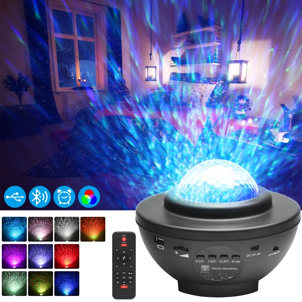 

U'King RGBW LED Laser Disco Light USB Rechargeable Galaxy Sky Magic Ball Star Night Lamp Starry Ocean Wave Music Projector