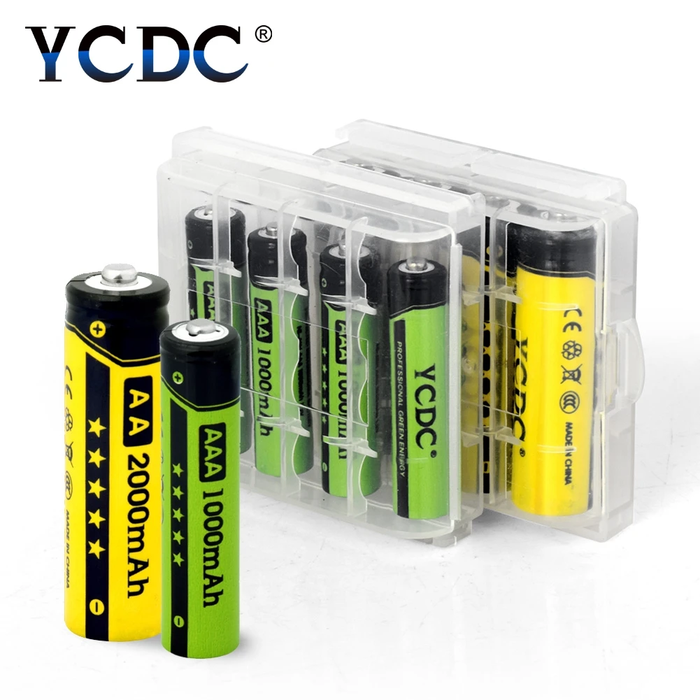 4 шт. AA + AAA перезаряжаемые 1 2 V 2000mAh 1000mah NIMH батарея фонарик игрушки часы MP3 плеер