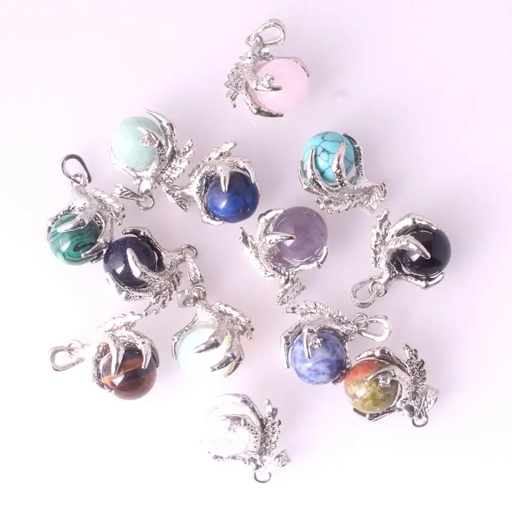 

24pcs/lot Wholesale Eagle claw Alloy With Natural Stone Pendant Amethysts Beads Handmade Charms Necklace Jewelry Pendant