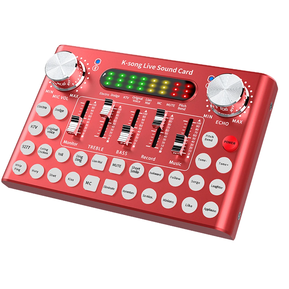 

F8 Dual Channel Karaoke Aluminium Alloy Changing Cable Live Sound Card Set Universal Broadcast Audio Mixer Intelligent