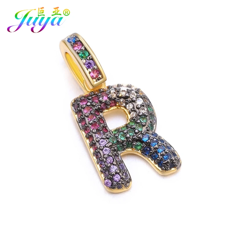Gold R Juya DIY шнур кожаный вывод многоцветный Циркон с радужным блеском золото 26 буквы алфавита кулоны с надписями поставки - Окраска металла: Gold R