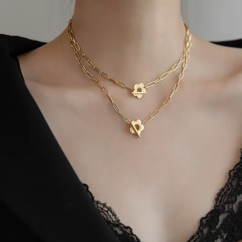 Ожерелье AOMU женское в богемном стиле, металлическая золотая цепочка с полым цветком и подвеской под жемчуг, Ювелирное Украшение для вечеринок